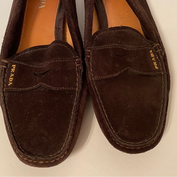 PRADA SHOES LOAFERS FLATS BROWN SUEDE LEATHER RUBBER SOLE ITALY SIZE 41 10.5 - Picture 4 of 13